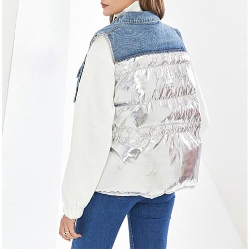 FNOCE 2021 new spring vests for women fashion streetwear trends denim patchwork Single Breasted slim womens vets warm