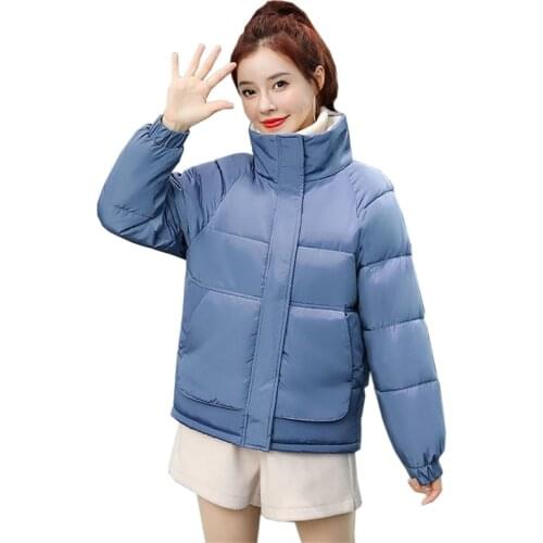 2021 Winter Short Coat Women Loose Small Padded-Jacket Student Down Cotton Parka Plus Size Black Blue Red Casual Tops KW1140