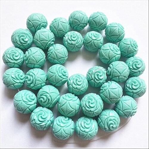 16pcs Synthetic stone material carving flower for spacer beads diy bracelet making 12mm wholesale jewelry finding free shipping