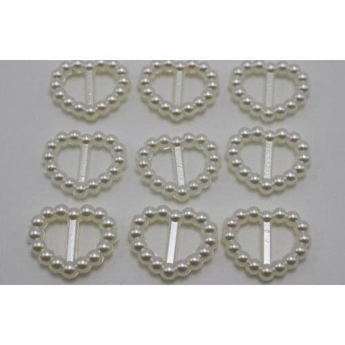 200 Ivory Pearl Heart Buckle Invitation Ribbon Slider 17X14mm For Wedding