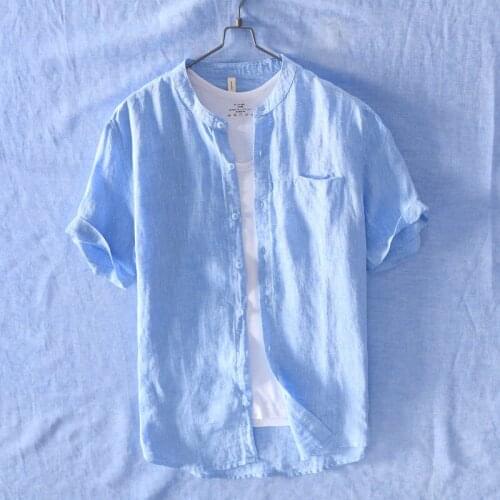 2019 Summer New Men Shirt Fashion Chinese style Linen Slim Fit Casual Short Sleeves Shirt Camisa Social Business Dress Shirts