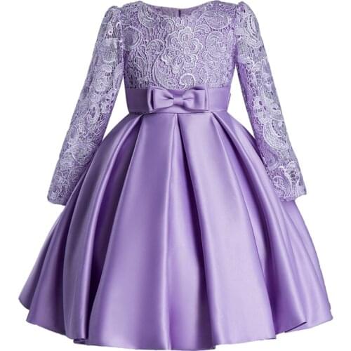 2021 Summer Long Sleeve Dress Girl Kids Dresses For Girls Pageant Gown Clothing Party Solid Lace Dress Princess Dress 3-12 Years