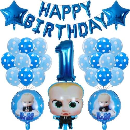 39Pcs Boss Baby Aluminum Balloon Cartoon Popular Number Foil Balloons 1st Birthday Party Decorations Kids Boy Girl Toy Supplies