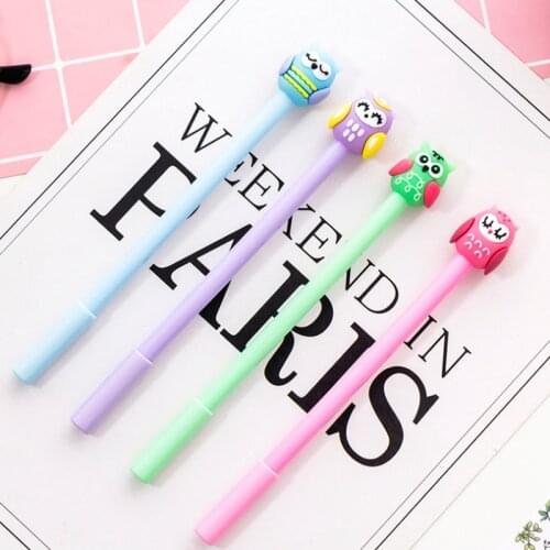 4pc Cute Owl Gel Pens Cartoon Creative Exam Black Signature Water Pen Accessories Office School Supplies Promotion Stationery