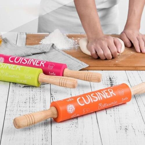 475MM Kitchen Silicone Wooden Rolling Pin Cooking Baking Tools Dough Pastries Roller Stick Accessories Crafts Cake Decoration