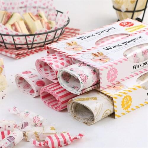 50Pcs/Set Wax Paper Food Grade Grease Paper Food Wrappers Wrapping Paper For Bread Sandwich Burger Fries Oilpaper Nougat wrapper
