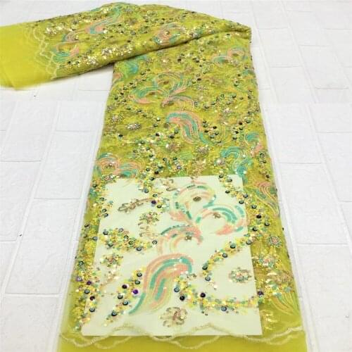 African Lace Fabric 2021High Quality Nigerian Lace Latest Embroidery Tulle Lace With Sequins For Dress 5Yards xc21-50