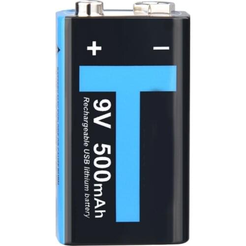 Batteries 9 Volt Rechargeable Lithium Batteries with Micro USB Plug Universal 500mAh Li-ion Cell Used for Intercom Microphone