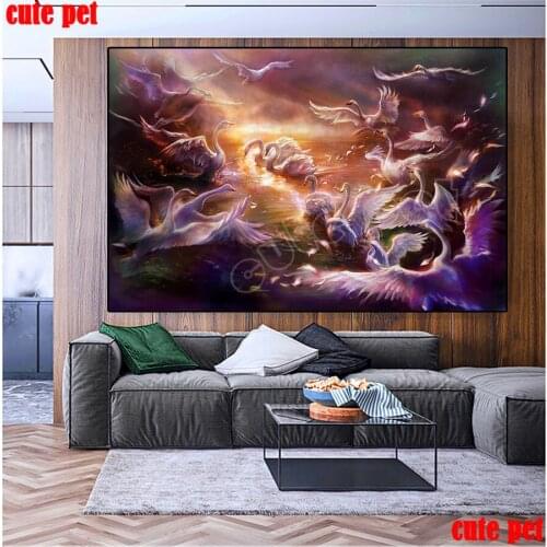 5D Diamond Embroidery Lake water and geese in the sunset DIY full round drill Cross stitch Rhinestones Diamond Mosaic decora