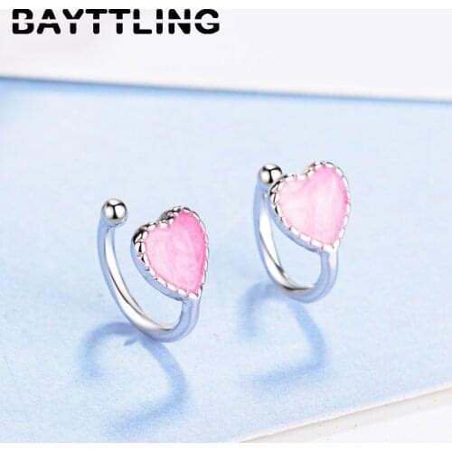 BAYTTLING 925 Sterling Silver Earrings Red/Green Sweet Heart Earrings For Woman Fashion Party Jewelry Gift