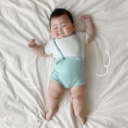 Newborn Bodysuit Solid Color Tie Strap Ribbed Leggings Cotton Girl Baby Boy Overalls Clothes Baby Girl Romper Unisex Baby Shorts