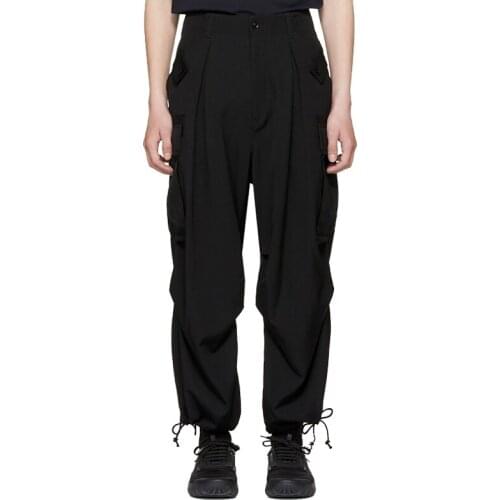 Drawstring trousers with small feet plus size mens designer brand Yamamoto mens pants Shawn Yue nine-point pants