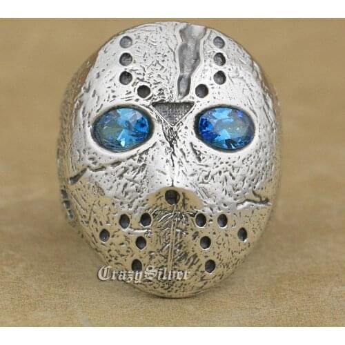 CZ Eyes 925 Sterling Silver Halloween Jason Ring Mens Biker Rock Punk Ring 9DX04 US Size 7~15