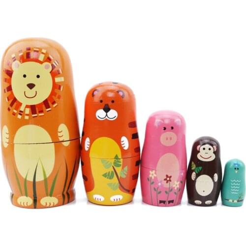 Cartoon Animal Wooden Matryoshka Dolls Toys Russian Nesting Dolls Best Wishes Kids Christmas New Year Gift Handmade Crafts