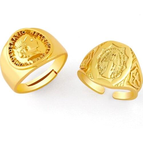 FLOLA Copper Virgin Mary Ring Open 18k Gold Plated Finger Ring Gift Christian Jewelry rigm35