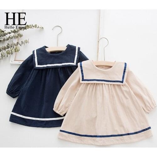 HE Hello Enjoy New Autumn Girls Dresses Navy Dress Cotton Cute Kids Clothes Infantil Fashion Clothing Sweet Daily 1 2 3 4 5T
