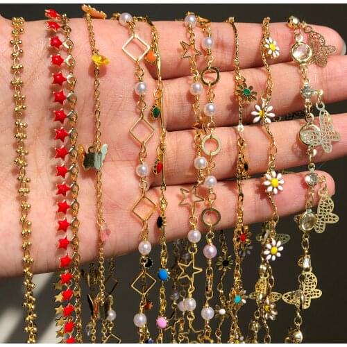 1m Star Butterfly Crystal Beads Gold Color Stainless Steel Chain for Jewelry Making DIY Handmade Necklaces Ankles Accessories