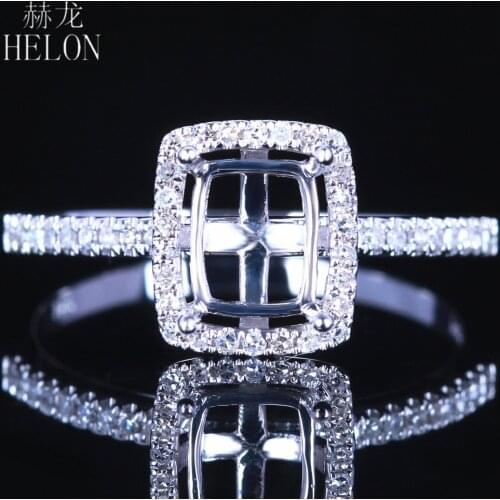 HELON Emerald cut 5X7mm Solid 10K White Gold Pave Genuine Natural Diamond Semi Mount Ring Setting Women Trendy Fine Jewelry Gift
