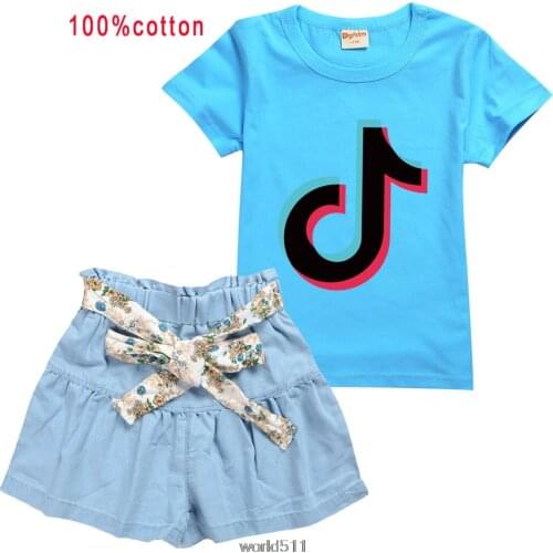 Child Girls clothing set Toddler Baby Suits kids Sets fashion Tik Tok 2 pcs Girls Clothes Set T Shirt + Denim Skirt Pants Outfit