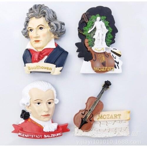 Fridge Magnet Souvenir European Artist Musician Austria Mozart Germany Beethoven Resin Refrigerator Magnets Sticker Home Decor