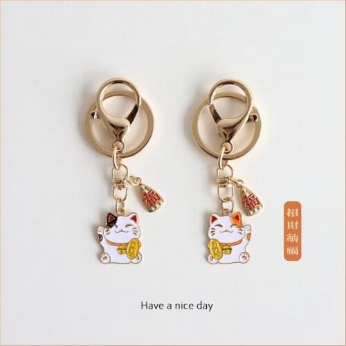 Cute Japanese Fortune Cat Keychain Car Key Chain Accessories Pendant For Clothes Backpack Pray Wealth Keyring Good Luck Gift