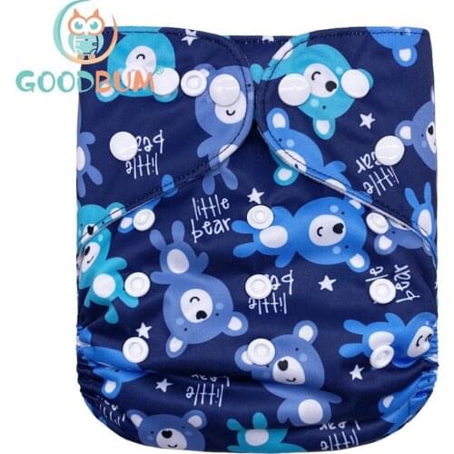 Goodbum Washable Bear Printed Cloth Diaper Double Row Snaps Cloth Nappy For 3-15KG Baby Diaper