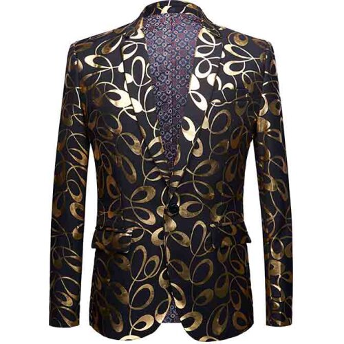 Stylish Gold circle Pattern Casual Blazer Men Suit Jacket British Gentleman Wedding Grooms Slim Fit Fashion Coat Outfit Sequin
