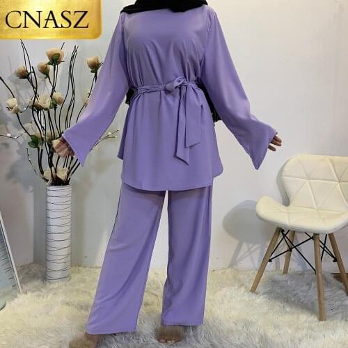 New Arrivals Muslim Woman Tops and Pants a Set Hight Quality Two Peice Set for Women Islamic Turkey Clothes Dubai Fashion