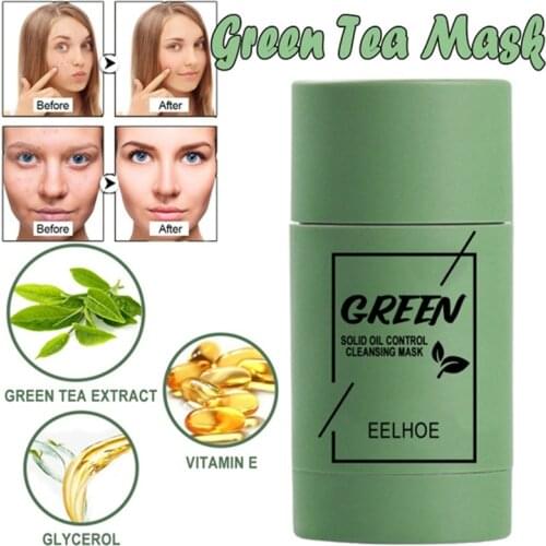 2021 Green Tea Cleansing Solid Mask Purifying Clay Stick Mask Oil Control Anti-Acne Eggplant Whitening Beauty Facial Skin Care