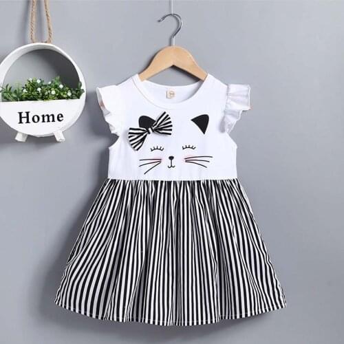Baby Girls Dress платье для девочки Toddler Kid Baby Girl Sleeveless Cat Printed Striped Princess Dress Clothes платье Clothing
