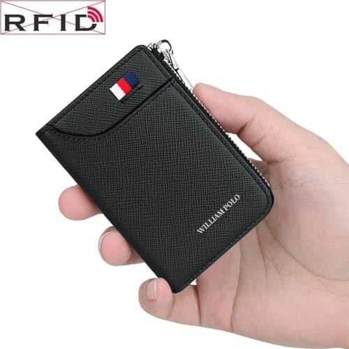 WilliamPOLO Men Wallet Accordion Credit Card Holder Genuine Leather Small Multi Card Case Organizer Zipper Claret Black Blue