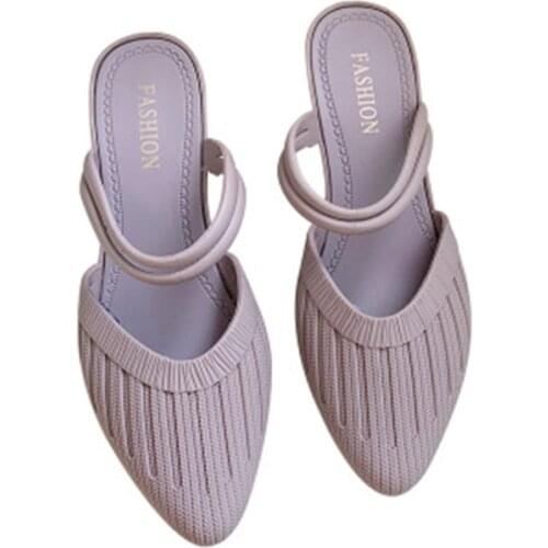 Spring New Style Baotou Fashion Solid Color Ladies Slope With Soft Bottom Lazy Casual Wear Pointed Sandals And Slippers