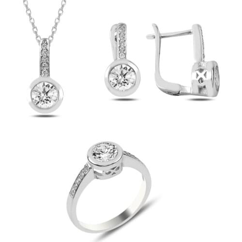 Silverlina Silver Zircon Stone Engagement Set