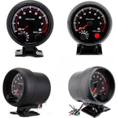 3.75" 95mm Tachometer 0~8×1000Rpm White LED Black Background For 4/6/8 Cylinder 12V Gasoline Car