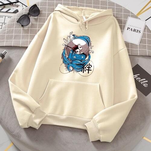 Demon Slayer Japan Ukiyo E Style Print Hoodie Women Autumn Loose Casual Clothing Fashion Anime Hooded Oversize Pocket Sweatshirt