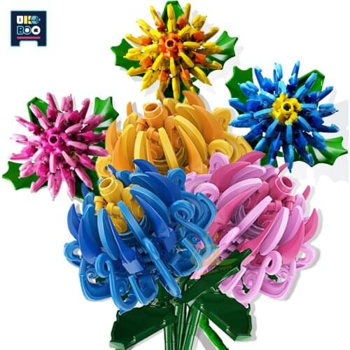 UKBOO DIY Gift Chrysanthemum Artificial Flower Model Building Blocks City Room Ornaments Set Bricks Toys For Children Friends