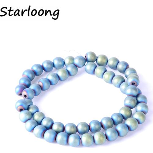 Top quality 8/10mm Natural stone blue green matt round loose hematite beads for DIY jewelry necklace bracelet making