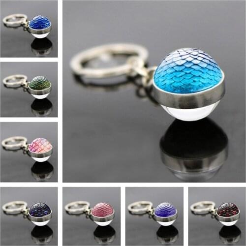 WG 1pc Dragon Egg Time Gem&stone Metal Cabochon Keychain Keyrings Pendant Double-sided Glass Ball Keychain Jewelry