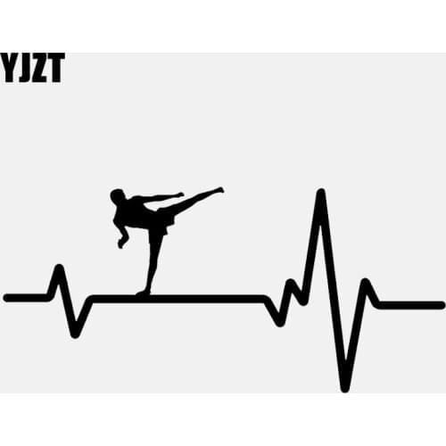 YJZT 16.8CM*7.8CM Karking Kickboxing Glove Man Heartbeat Vinyl Black/Silver Car Sticker C22-1216