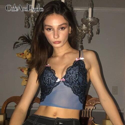 Sexy Lace y2k Aesthetic Crop Tops for Women Skinny Sleeveless Backless Camisole Harajuku Korean Style 90s Tank Top Cuteandpsycho