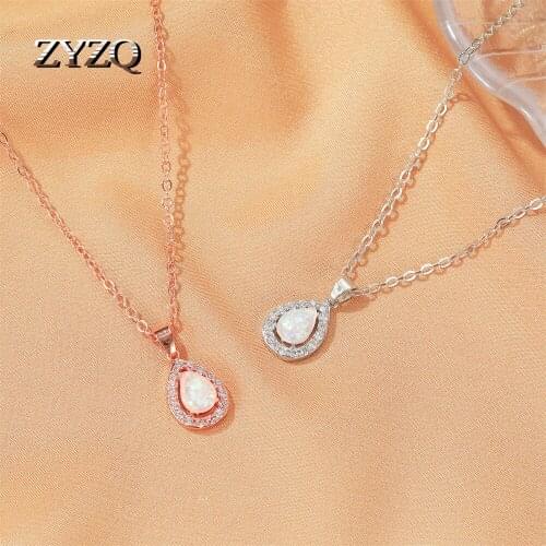 ZYZQ Fashion Necklace Charm Water-drop Geometric Imitation Opal Pendant Necklace For Women Cocktail Party Necklace 2020