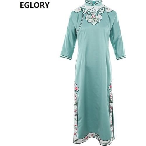 Top Quality Brand Qipao Dress 2021 Spring Summer Women Luxurious Embroidery 3/4 Sleeve Midi Vintage Party Elegant Dress XXL