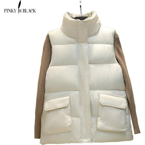 PinkyIsBlack Women Vests Warm Sleeveless Parkas Waistcoats Women Winter Stand Collar Vest Jacket Female Short Cotton Outerwear