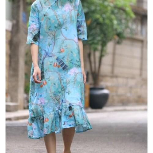 2018 Original beautiful retro dress long gown womens printing Dress Female Dresses 18030153-1