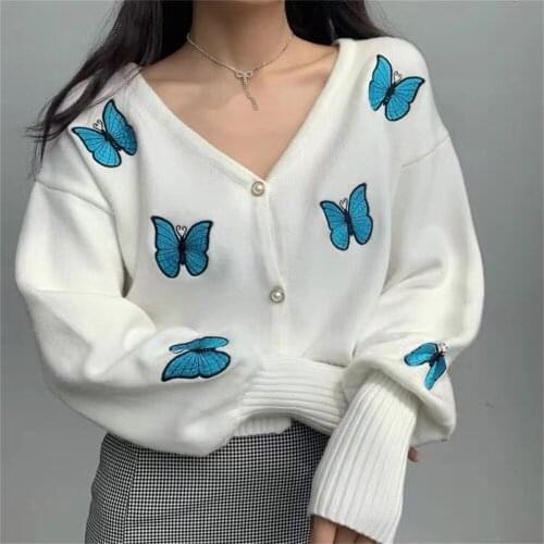 2021 Embroidery Butterflies Knitted Cardigans Sweaters With Tank Tops Warm Loose Casual Streetwear Two Piece Sets