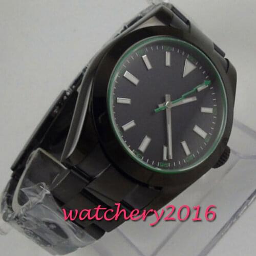 40mm PARNIS Herren Automatikuhr PVD schwarz date Edelstahl Saphirglas mens uhr
