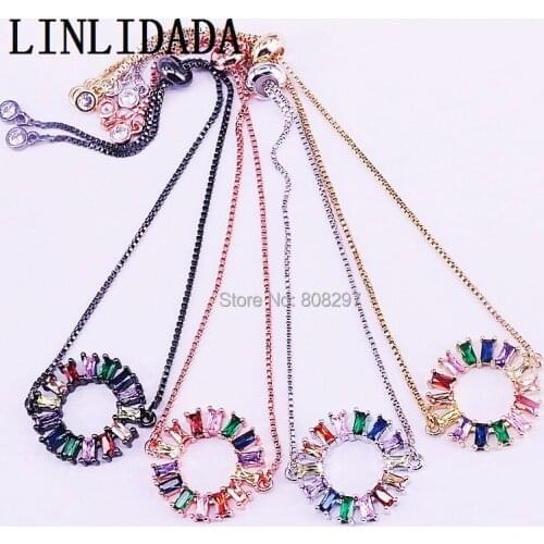 8Pcs Charm Sparkling Slider Bracelets For Women Micro Pave Rainbow Zirconia CZ Round Circle Adjustable Chain Fashion Jewelry