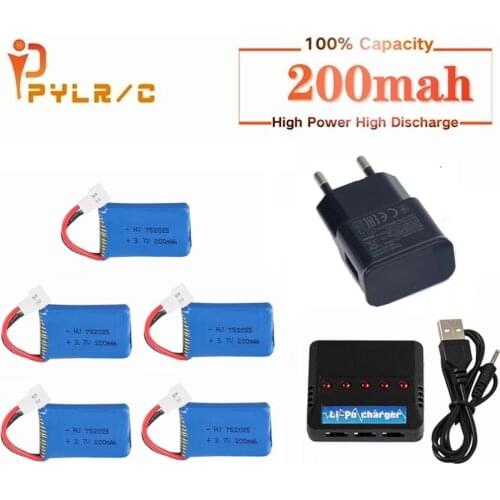 For Syma X4 X11 X13 RC Drones 3.7V 200mah LiPo battery + 5 in1 charger for Syma X4 X11 X13 RC Quadcopter Parts 752025