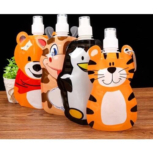 Hot New 1 Pc 360ml Eco Friendly Foldable Cartoon Baby Water Feeding Bag Cups Travel Drink Bottle Safe for Kids