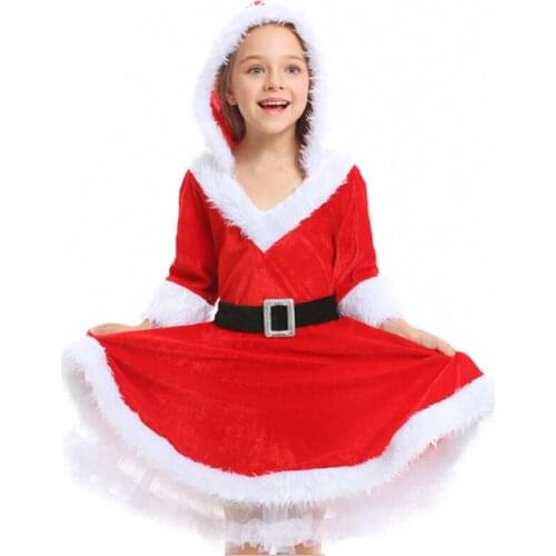 Carnival Girl Santa Claus Red Hooded Suit Costume Flannel Christmas Fancy Party Dress Cosplay Halloween